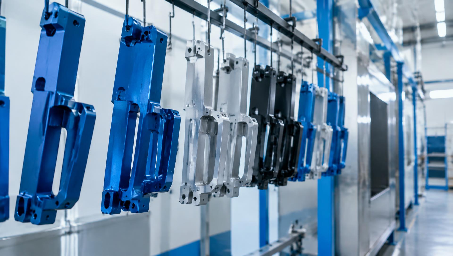 Eloxierte und beschichtete CNC-Frästeile in Blau, Schwarz und Natur